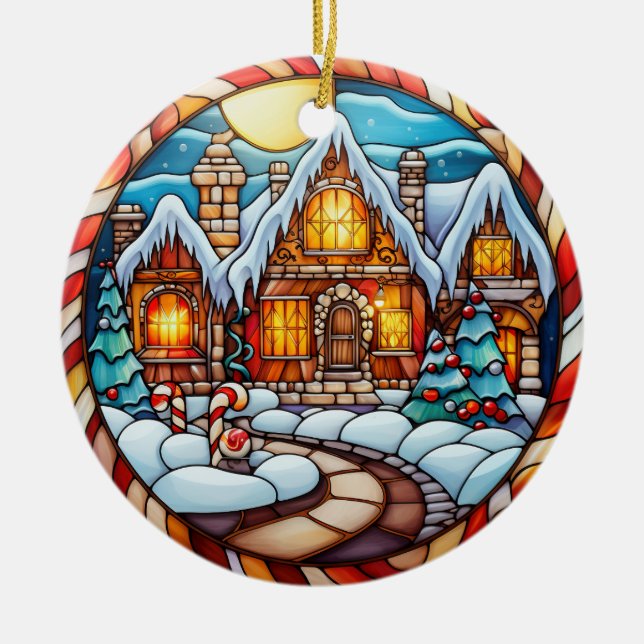 Adorno De Cerámica Navidades estilo de cristal manchado en casa de in (Frente)
