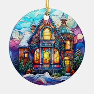 Adorno De Cerámica Navidades estilo de cristal manchado en casa de in