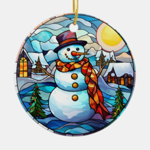 Adorno De Cerámica Navidades estilo de vidrio manchado de nieve