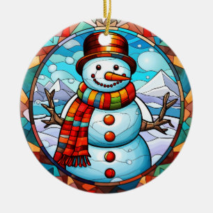 Adorno De Cerámica Navidades estilo de vidrio manchado de nieve