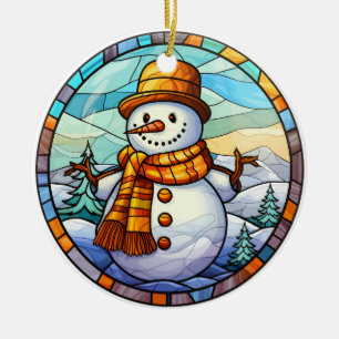 Adorno De Cerámica Navidades estilo de vidrio manchado de nieve