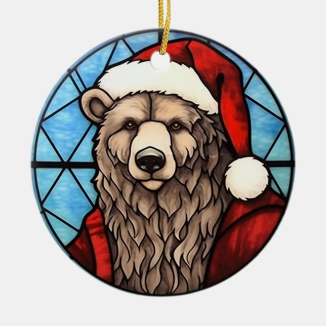 Adorno De Cerámica Navidades Estilo de vidrio manchado de oso (Frente)