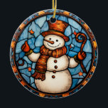 Adorno De Cerámica Navidades Estilo de vidrio teñido de Snowman<br><div class="desc">¡Presentamos nuestro patrón de Navidades festivos! Este alegre diseño resume la magia de la temporada de vacaciones en un estilo caprichoso e intemporal. Ya sea que estés decorando ropa,  decoración casera o accesorios,  este patrón es el complemento perfecto para tu colección de Navidades.</div>