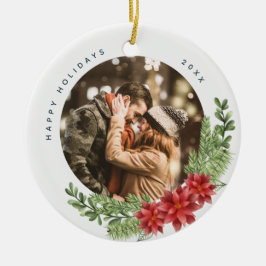 Adorno De Cerámica Navidades Evergreen y Poinsettia Photo