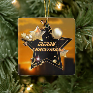 Adorno De Cerámica Navidades exclusivos de Black Gold Metallic Stars