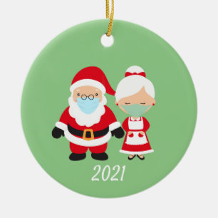 Adorno De Cerámica Navidades Face Mask Santa y la Sra. Claus