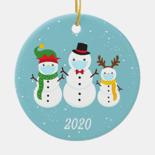 Adorno De Cerámica Navidades Face Mask Snowman Family 2020