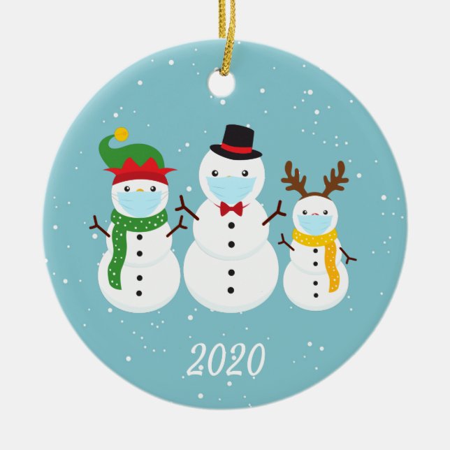Adorno De Cerámica Navidades Face Mask Snowman Family 2020 (Frente)