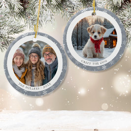 Adorno De Cerámica Navidades familiares de copos de nieve grises 2 fo