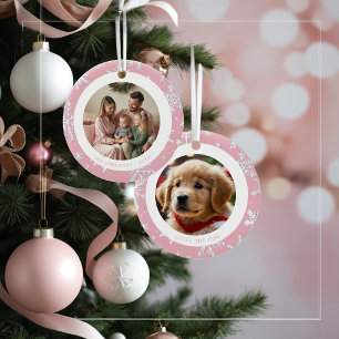 Adorno De Cerámica Navidades familiares de copos de nieve rosados 2 f