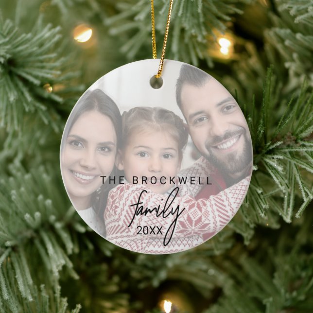 Adorno De Cerámica Navidades familiares de fotografía de caligrafía c (Árbol)