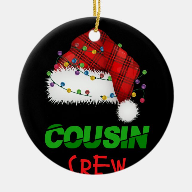 Adorno De Cerámica Navidades familiares de la tripulación roja plaid  (Frente)