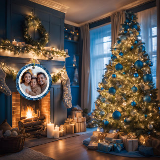 Adorno De Cerámica Navidades familiares de los copos de nieve azules