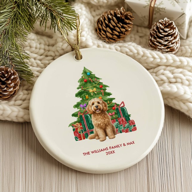 Adorno De Cerámica Navidades familiares de perros Cockapoo (Subido por el creador)