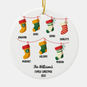Adorno De Cerámica Navidades familiares personalizados con 7 nombres
