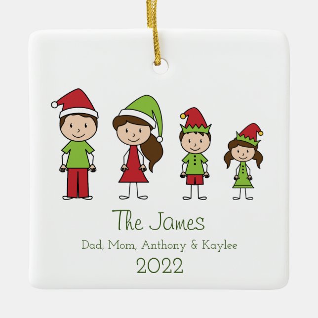 Adorno De Cerámica Navidades familiares personalizados Cute Ornamen c (Anverso)