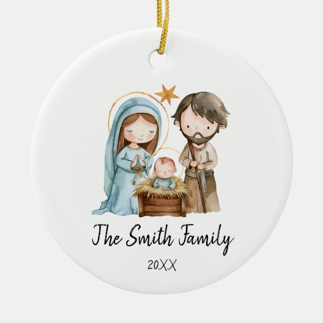 Adorno De Cerámica Navidades familiares personalizados Joseph Mary Je (Frente)