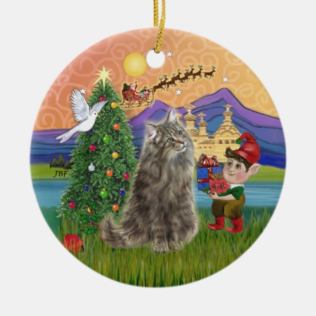 Adorno De Cerámica Navidades Fantasía - Gato forestal noruego (Frente)