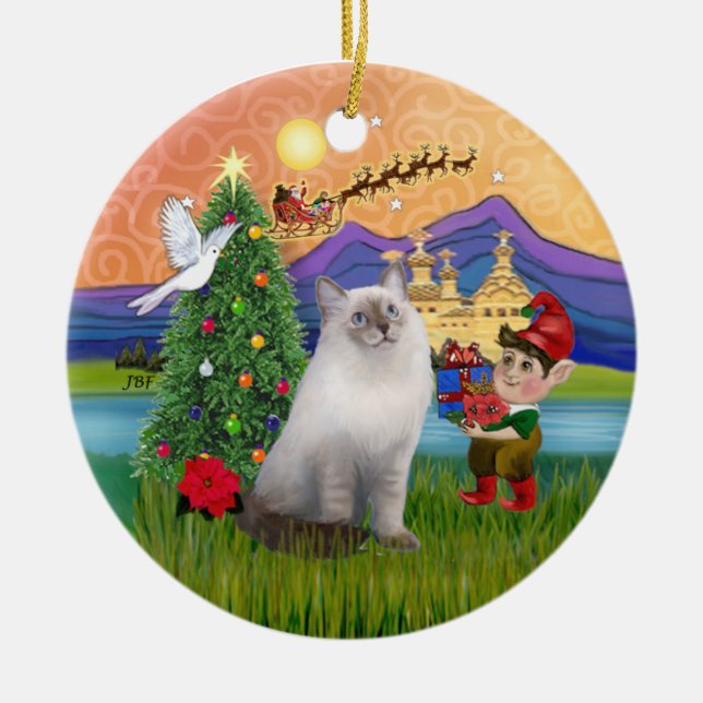 Adorno De Cerámica Navidades Fantasía - gato Ragdoll (punto de foca a (Frente)
