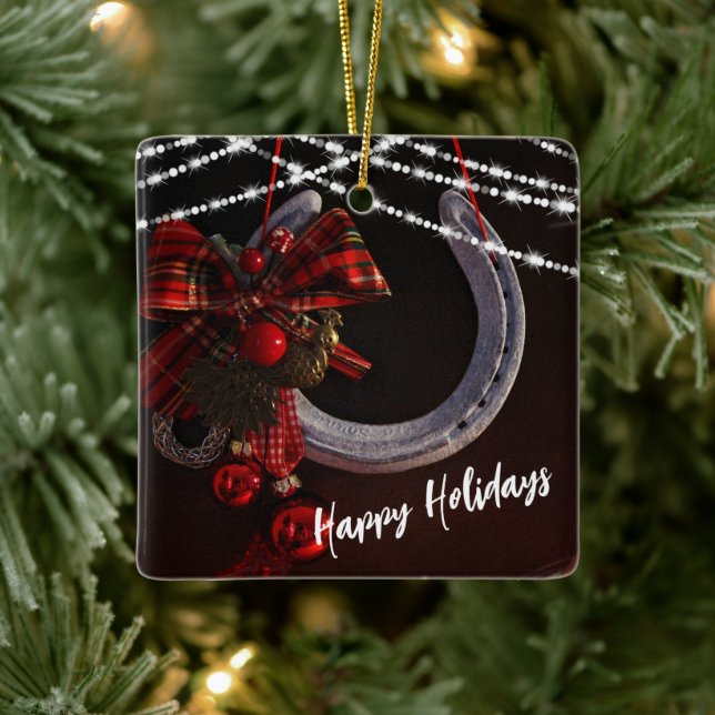 Adorno De Cerámica Navidades Felices Fiestas Personalizadas Horseshoe (Árbol)