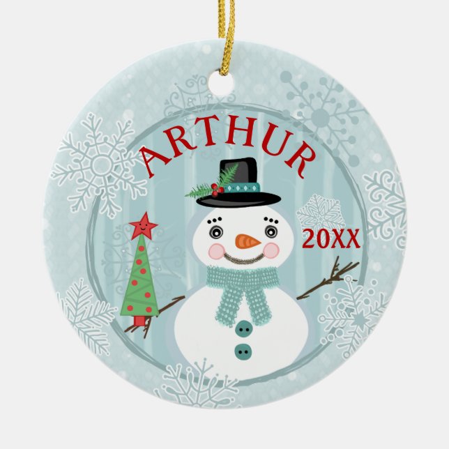 Adorno De Cerámica Navidades Feliz feriado Personalizado de Nieves (Frente)