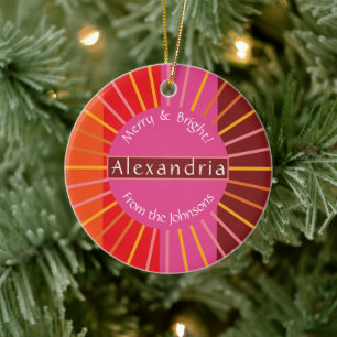 Adorno De Cerámica Navidades Feliz y brillante familia personalizada