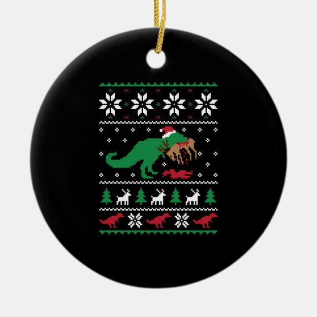 Adorno De Cerámica Navidades feos de dinosaurios Navidades divertidos (Frente)
