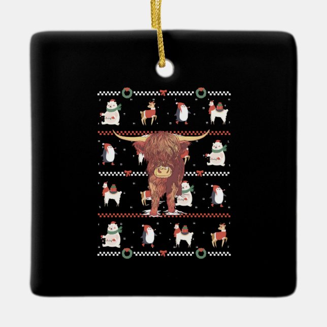 Adorno De Cerámica Navidades feos de la vaca de Highland (Anverso)