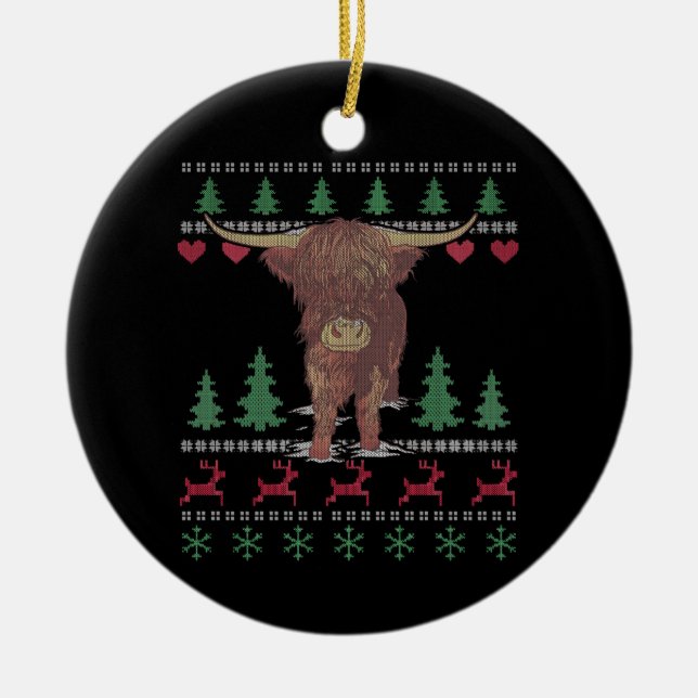 Adorno De Cerámica Navidades feos de la vaca de Highland (Frente)