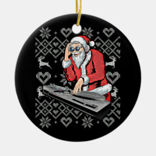 Adorno De Cerámica Navidades feos del DJ musical de Santa Claus Tacky