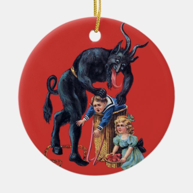 Adorno De Cerámica navidades feos krampus rojo antiguo (Frente)