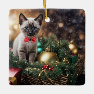 Adorno De Cerámica Navidades festejan un gatito siamés súper lindo