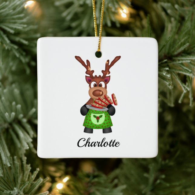 Adorno De Cerámica Navidades festivos bonitos reno personalizado (Árbol)