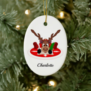 Adorno De Cerámica Navidades festivos bonitos reno personalizado