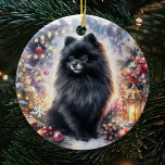 Adorno De Cerámica Navidades festivos de color negro panomerano<br><div class="desc">Mejore su árbol de Navidad con nuestro ornamento cerámico de Navidades de color de agua Pomerania negra, mostrando una mezcla única de estilo artístico y encanto festivo. Esta elegante decoración presenta un bonito diseño de pomerania negra con una vibrante acuarela que añade un toque de sofisticación a sus festividades vacacionales....</div>