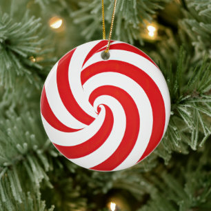 Adorno De Cerámica Navidades festivos de menta roja y blanca