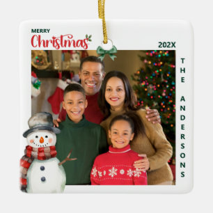 Adorno De Cerámica Navidades festivos de Watercolor Snowman One Photo