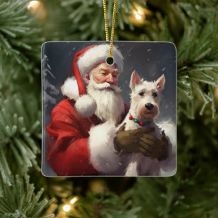 Adorno De Cerámica Navidades festivos de Wire Fox Terrier Santa Claus