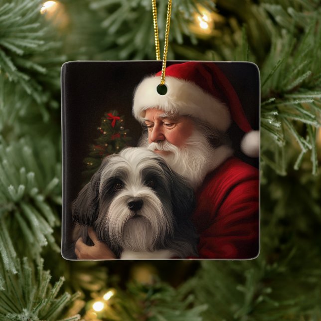 Adorno De Cerámica Navidades festivos del Tibetano Terrier Santa Clau (Árbol)