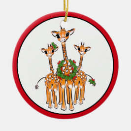 Adorno De Cerámica Navidades festivos Giraffe, corona verde roja