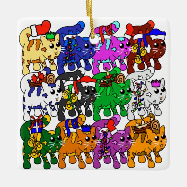 Adorno De Cerámica Navidades festivos Jolly Meowy gatos (Anverso)