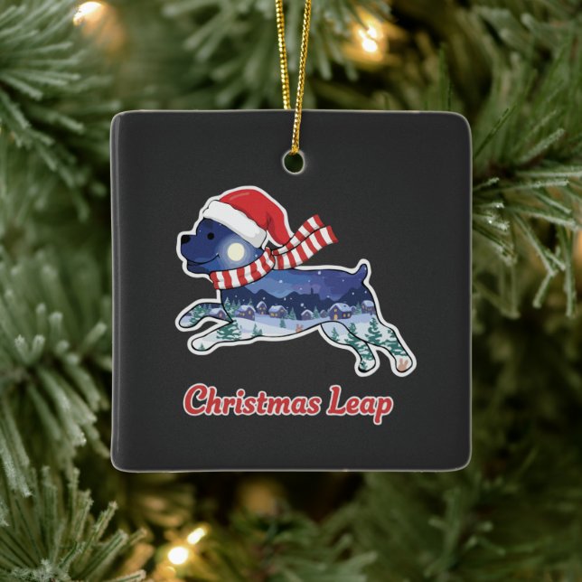 Adorno De Cerámica Navidades festivos saltando perro | Cachorro Santa (Árbol)