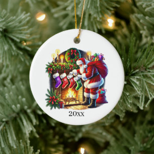 Adorno De Cerámica Navidades festivos Santa agrega año y mensaje