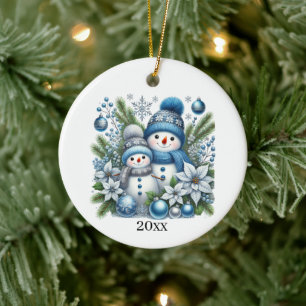 Adorno De Cerámica Navidades festivos Snowman añaden año y mensaje