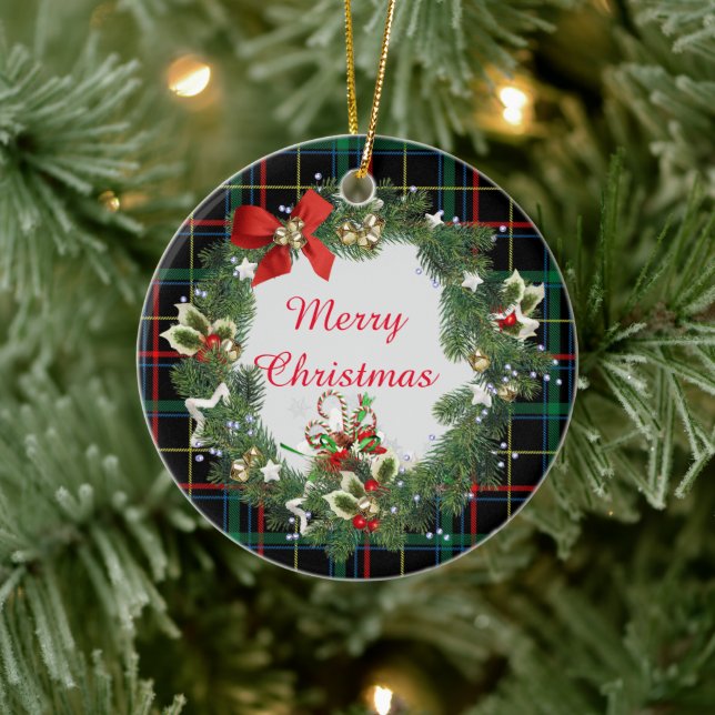 Adorno De Cerámica Navidades festivos Tartán con coraje y saludo (Árbol)
