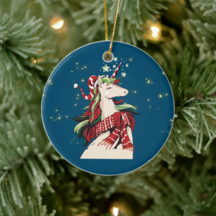 Adorno De Cerámica Navidades festivos unicorn agregar texto