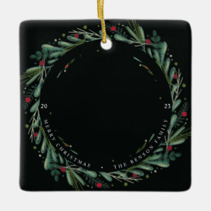 Adorno De Cerámica Navidades festivos Wreath deja Berries Pic Square