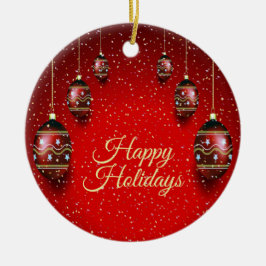 Adorno De Cerámica Navidades Fiesta Golden Red Winter Holidays Elegan