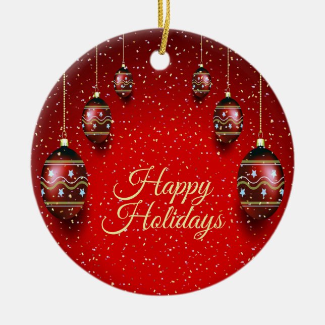 Adorno De Cerámica Navidades Fiesta Golden Red Winter Holidays Elegan (Frente)