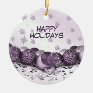 Adorno De Cerámica Navidades Fiesta Pink Purple Snowflakes Elegante